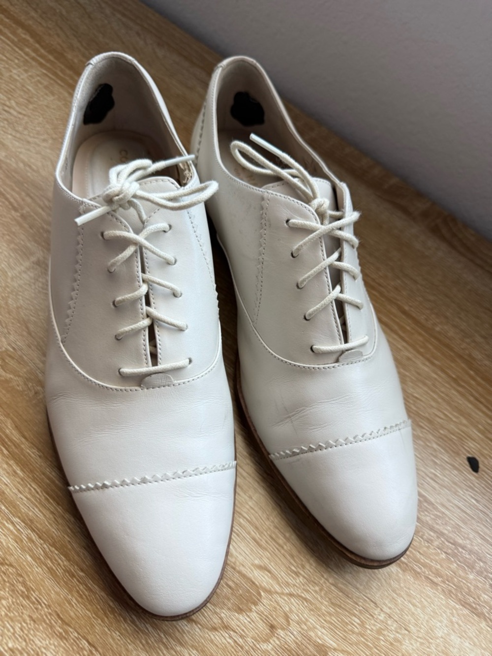 Cole Haan Women's Cream Leather Lace-Up Flats